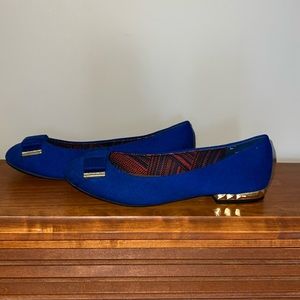 christian siriano blue and gold flats